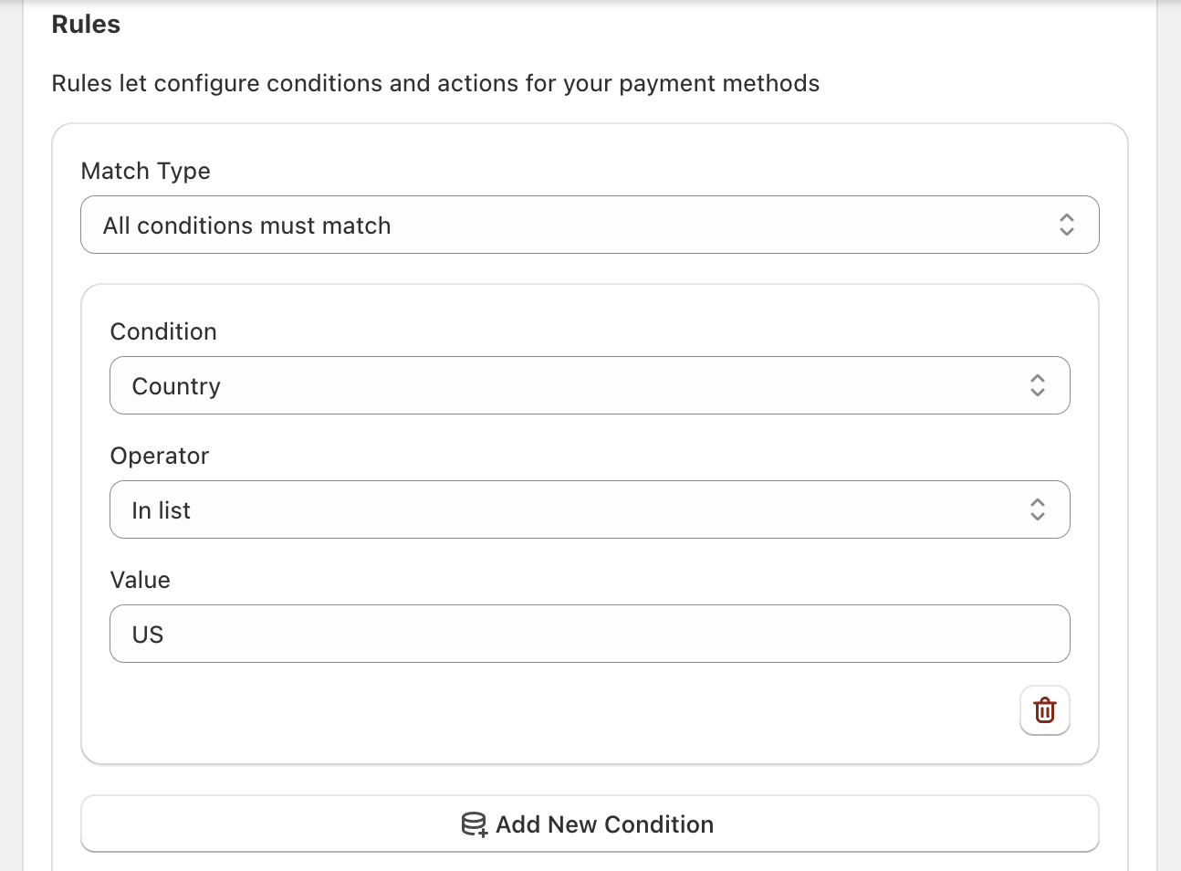Defining the conditions for the rule Set Conditions