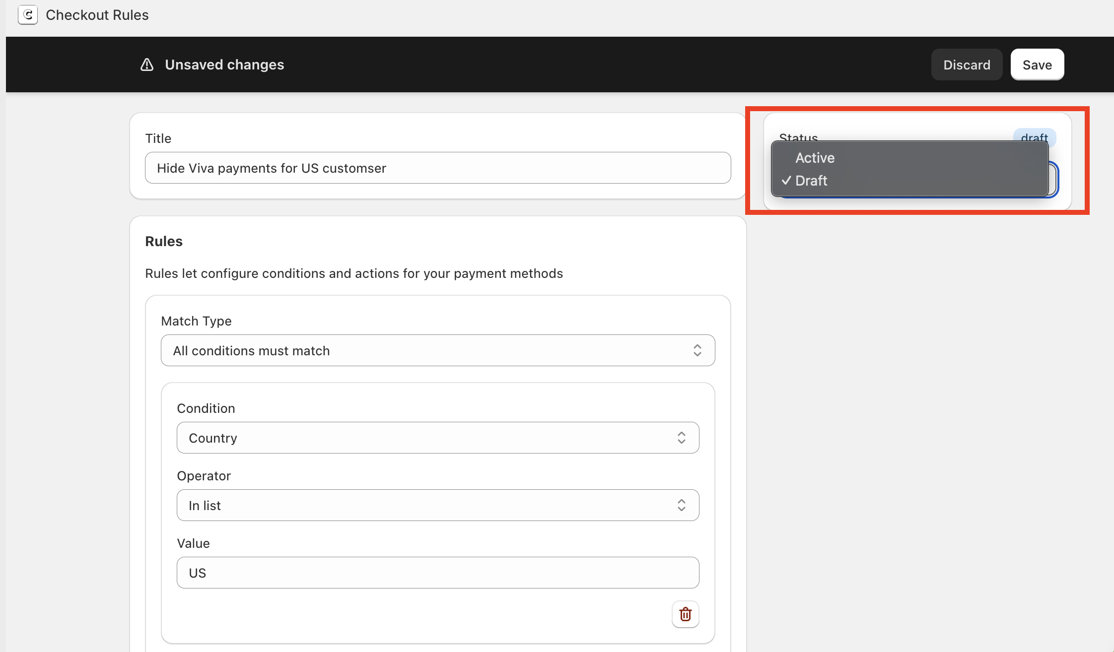 Activating the rule Activate Rule