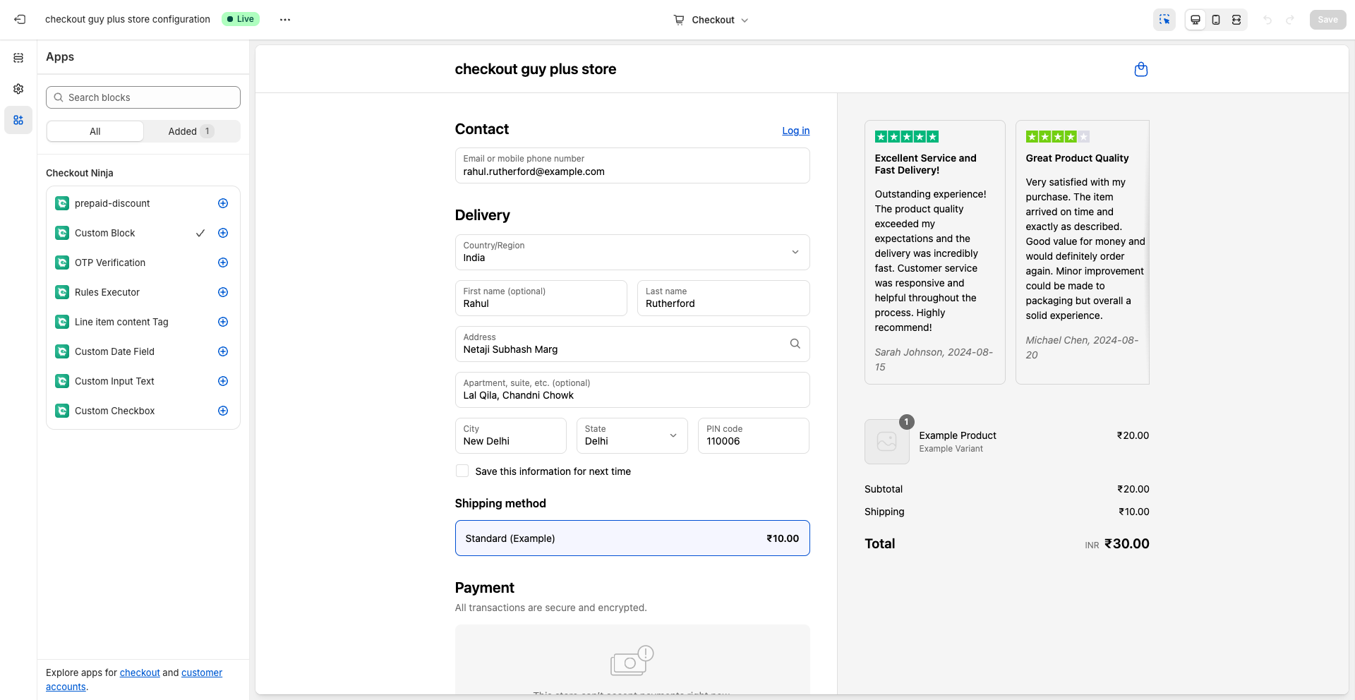 Checkout Editor Apps Section with Visible Reviews