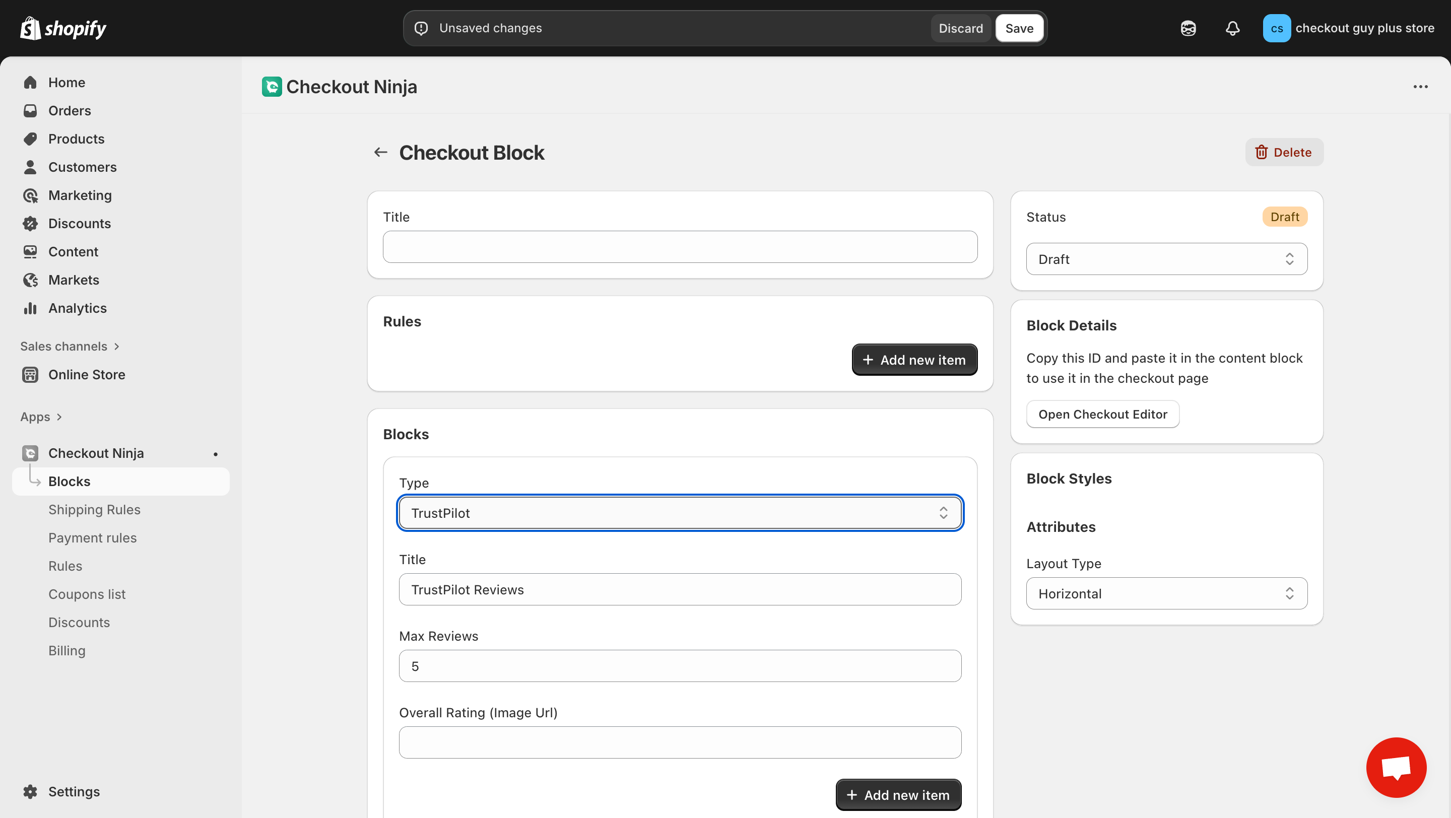 Trustpilot Block Configuration